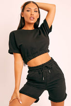 Load image into Gallery viewer, Short Sleeve Cropped Top and Drawstring Shorts Lounge Set
