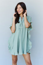 Load image into Gallery viewer, Out Of Time Full Size Ruffle Hem Dress with Drawstring Waistband in Light Sage
