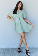 Load image into Gallery viewer, Out Of Time Full Size Ruffle Hem Dress with Drawstring Waistband in Light Sage
