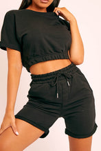 Load image into Gallery viewer, Short Sleeve Cropped Top and Drawstring Shorts Lounge Set
