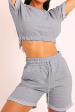 Load image into Gallery viewer, Short Sleeve Cropped Top and Drawstring Shorts Lounge Set
