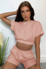 Load image into Gallery viewer, Short Sleeve Cropped Top and Drawstring Shorts Lounge Set
