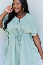 Load image into Gallery viewer, Out Of Time Full Size Ruffle Hem Dress with Drawstring Waistband in Light Sage
