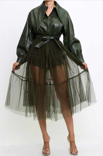 Tulle Leather Dress Coat