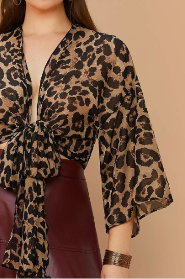 Plus Leopard Tie Blouse