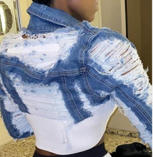 Load image into Gallery viewer, Cropped Distressed Denim Jacket
