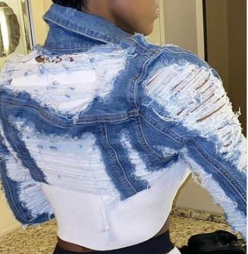 Cropped Distressed Denim Jacket