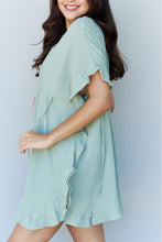 Load image into Gallery viewer, Out Of Time Full Size Ruffle Hem Dress with Drawstring Waistband in Light Sage
