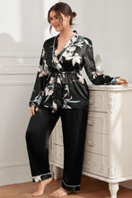 Load image into Gallery viewer, Plus Size Floral Belted Robe and Pants Pajama Set
