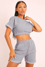 Load image into Gallery viewer, Short Sleeve Cropped Top and Drawstring Shorts Lounge Set
