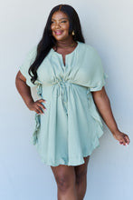 Load image into Gallery viewer, Out Of Time Full Size Ruffle Hem Dress with Drawstring Waistband in Light Sage
