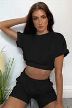 Load image into Gallery viewer, Short Sleeve Cropped Top and Drawstring Shorts Lounge Set
