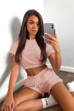 Load image into Gallery viewer, Short Sleeve Cropped Top and Drawstring Shorts Lounge Set
